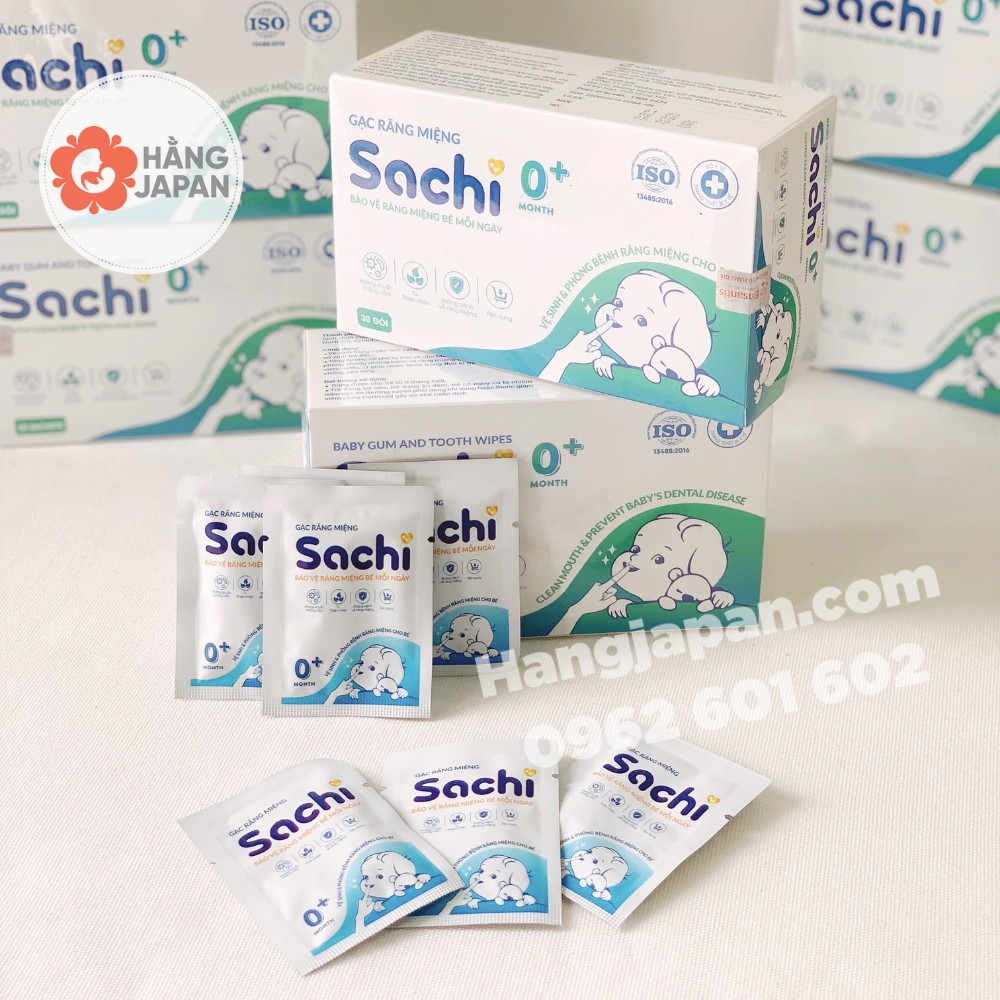 Gạc răng miệng Sachi cho bé 0+ hộp 30 gói Chính Hãng