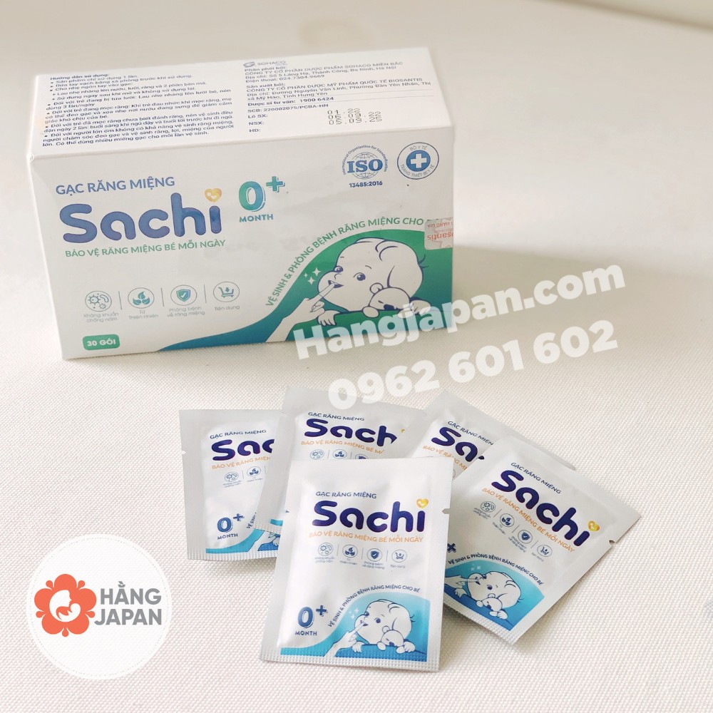 Gạc răng miệng Sachi cho bé 0+ hộp 30 gói Chính Hãng