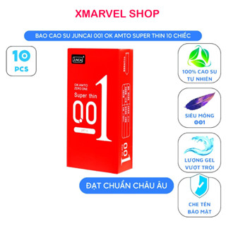 Bao cao su Siêu mỏng JUNCAI 001 Okamto Superthin Red Trơn mịn Công nghệ Nhật Bản Hộp 10 bao size 52mm
