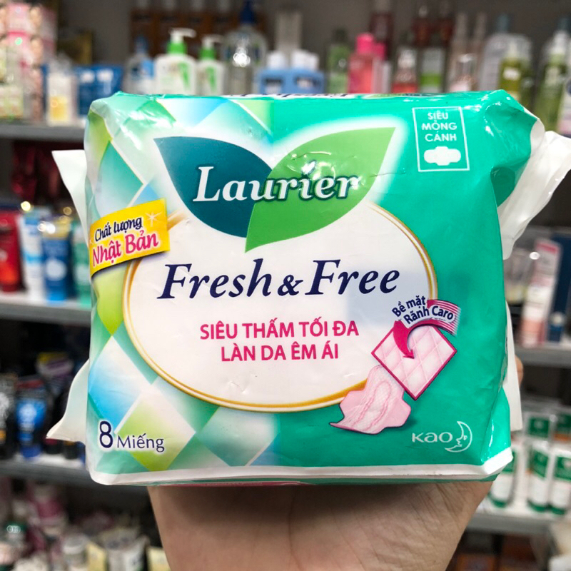 Băng vệ sinh Laurier Fresh and Free siêu thấm siêu mỏng cánh 8 miếng