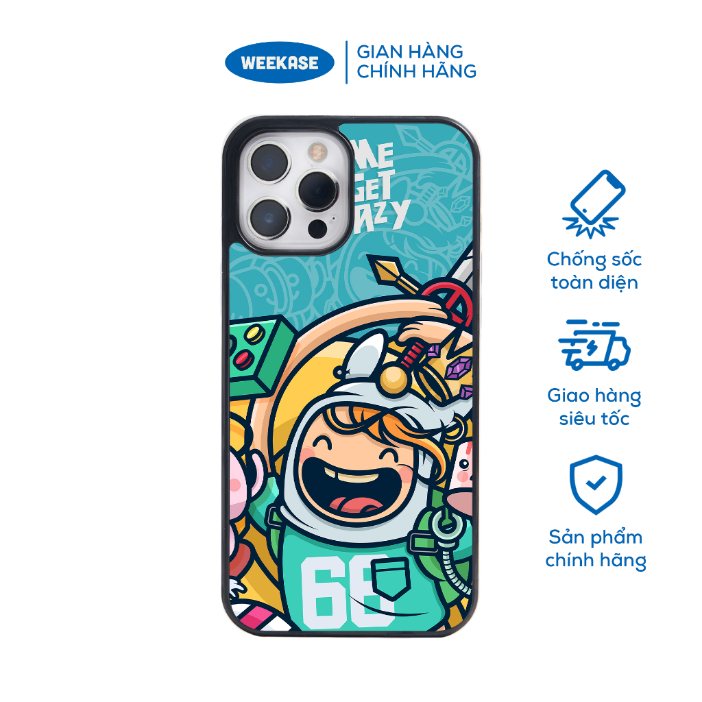 Ốp lưng iPhone viền đen, trắng chống sốc chống va đập Weekase in hình Adventure Time To Get Crazy - Màu in cực bền