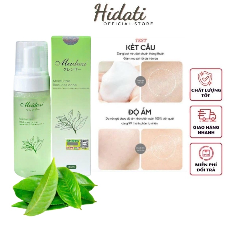 Sữa rửa mặt Meiduzi tạo bột trà xanh 150ML mờ thâm,mụn, tàn nhang, trắng da quà tặng dây cột tóc