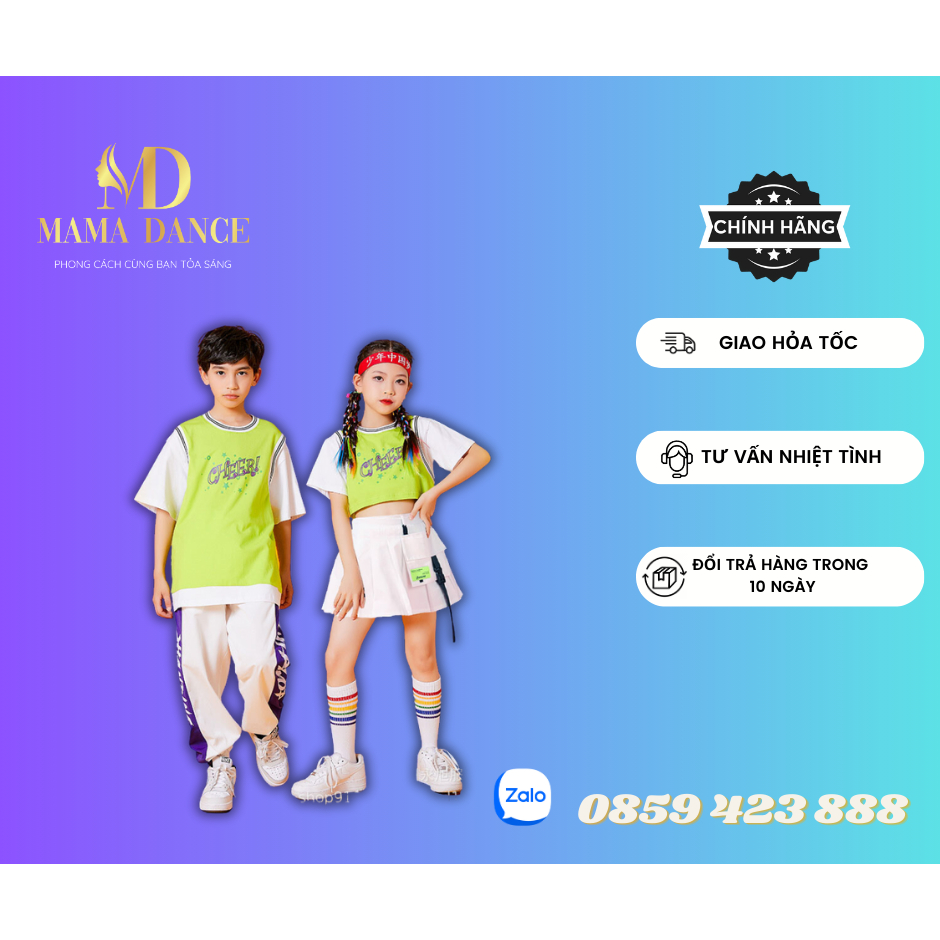 Set Đồ Nhảy Cho Bé Năng Động / Mẫu CHEERS Xanh Nam - Nữ