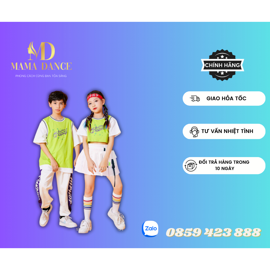 Set Đồ Nhảy Cho Bé Năng Động / Mẫu CHEERS Xanh Nam - Nữ
