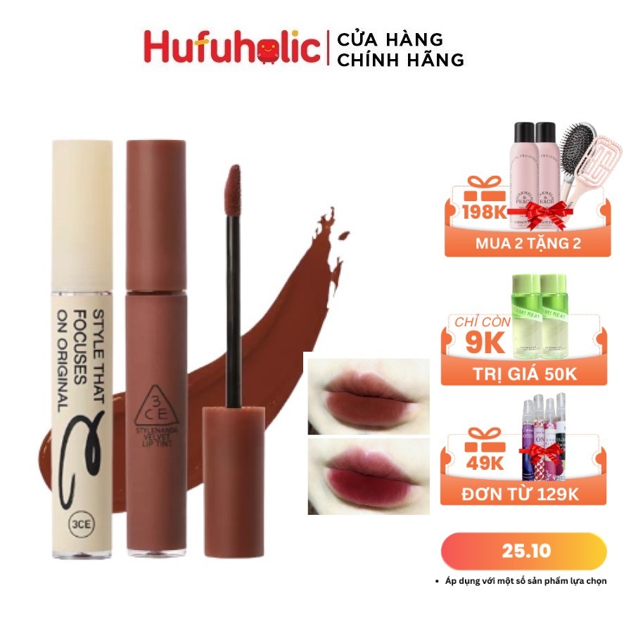 Son kem lì 3CE mềm môi tôn da Velvet Lip Tint mịn môi lâu trôi BITTER HOUR TAUPE 3CE006