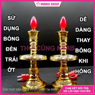 [GIÁ MỘT CẶP] Đèn thờ lư cầy kèm bóng đèn quả nhót để bàn thờ Ông Bà Gia Tiên, Đèn thờ lư đồng bằng nhựa