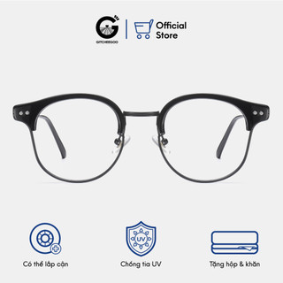 Gọng kính cận nam nữ Gitchee-Goo ClubMaster Alio gọng kim loại dáng oval mắt kính chống tia UV