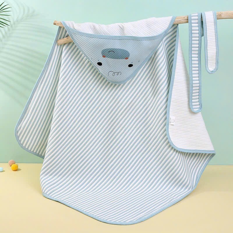 Chăn ủ kẻ sọc cao cấp, Khăn choàng cho bé, choàng thú có mũ cotton kích thước 90*90cm