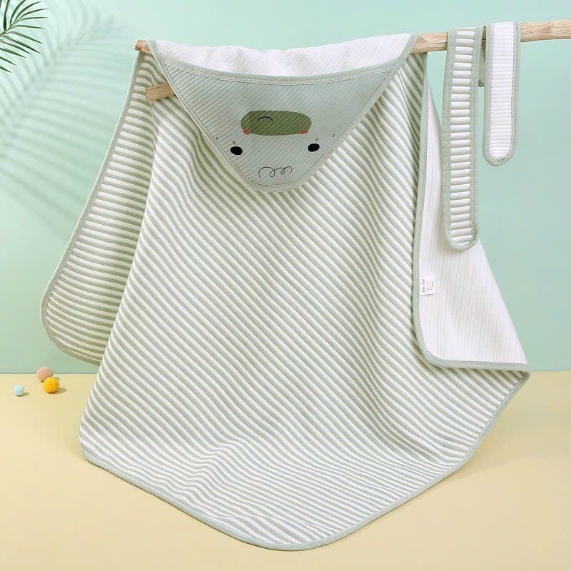 Chăn ủ kẻ sọc cao cấp, Khăn choàng cho bé, choàng thú có mũ cotton kích thước 90*90cm