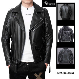 Áo Khoác Da Nam Biker RURUMEN Cổ Bẻ 2 Lớp Trong Lót Dù 2 Dây Kéo
