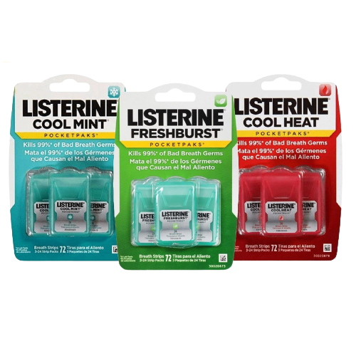 Ngậm Thơm Miệng LISTERINE Freshburst Pocketpaks Breath Strips (Xanh Lá/xanh dương/đỏ) (3x24)