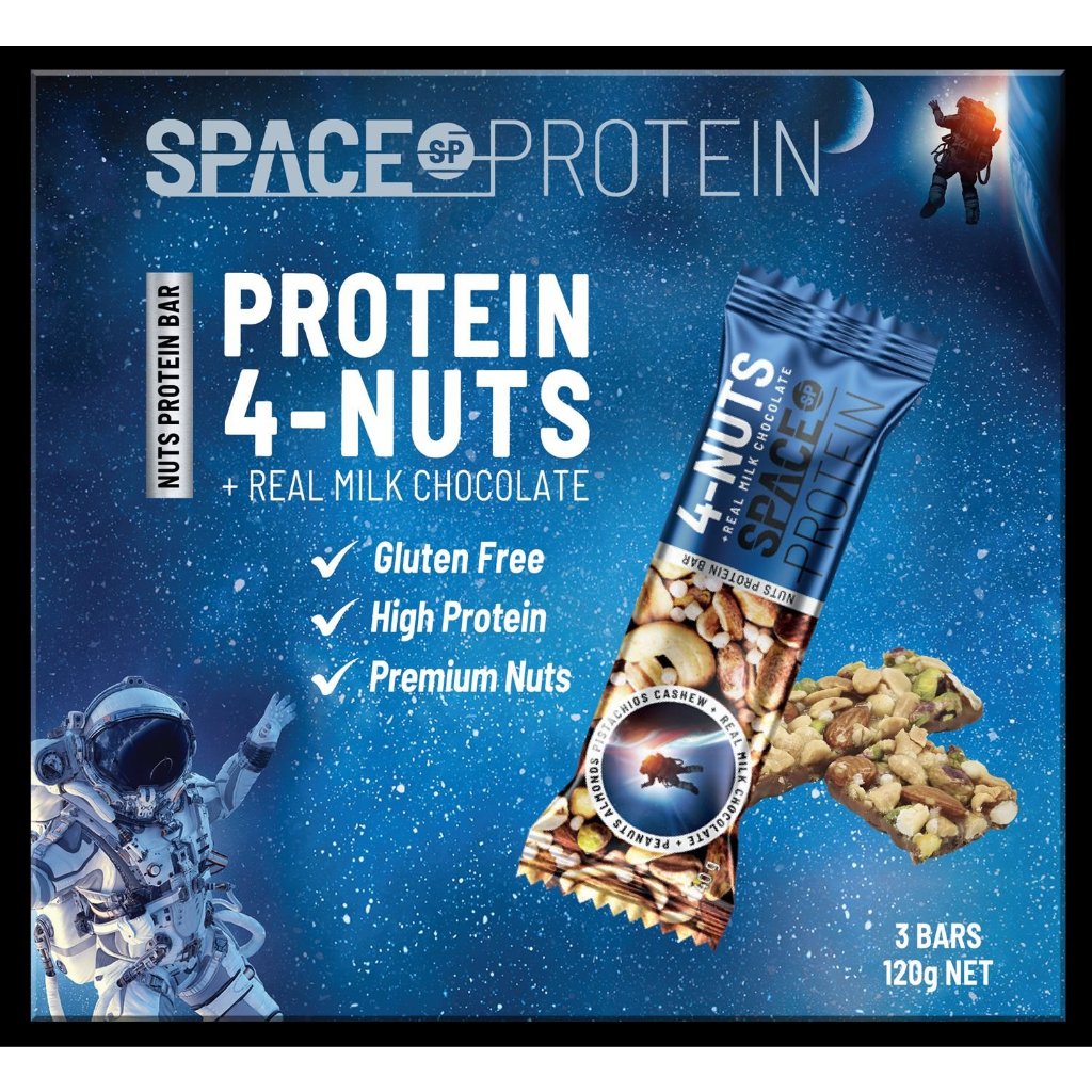 Thanh protein bar các loại hạt giàu đạm 4 nuts Gluten Free Space Protein Hộp 120g (3Thanh x40g)