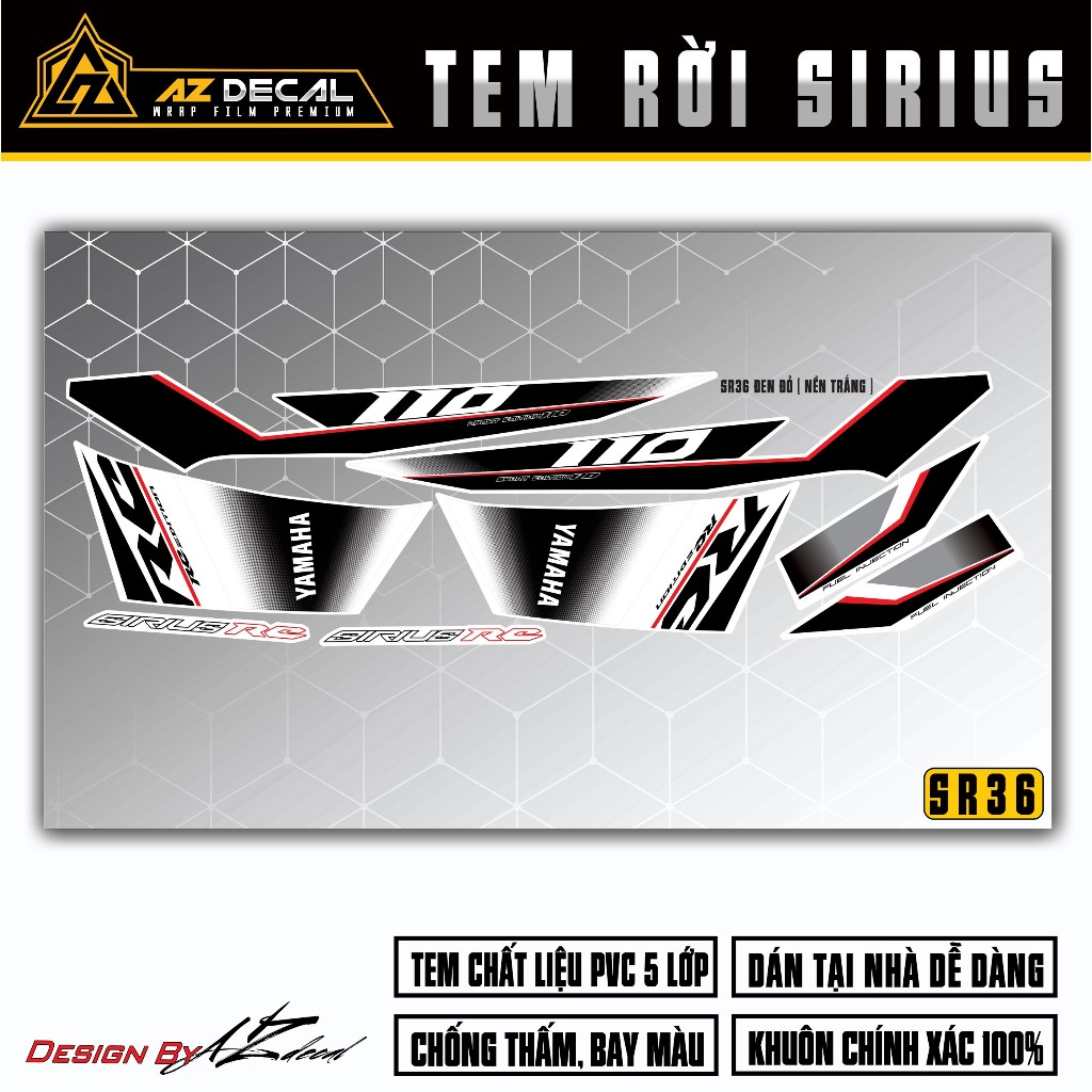 Tem Xe Sirius Mẫu RC 110 | SR36 | Team Decal Rời Hình Dán Xe Máy Chống Nước Chống Xước
