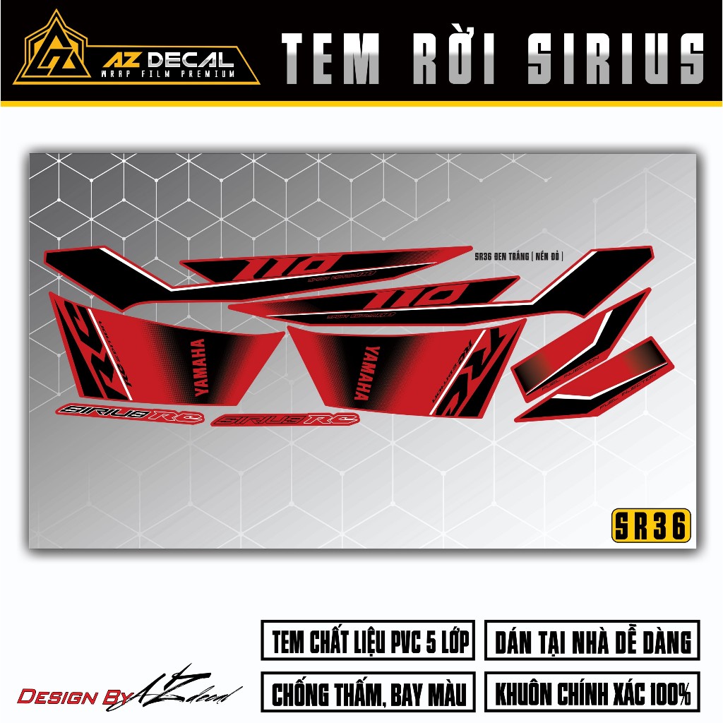 Tem Xe Sirius Mẫu RC 110 | SR36 | Team Decal Rời Hình Dán Xe Máy Chống Nước Chống Xước