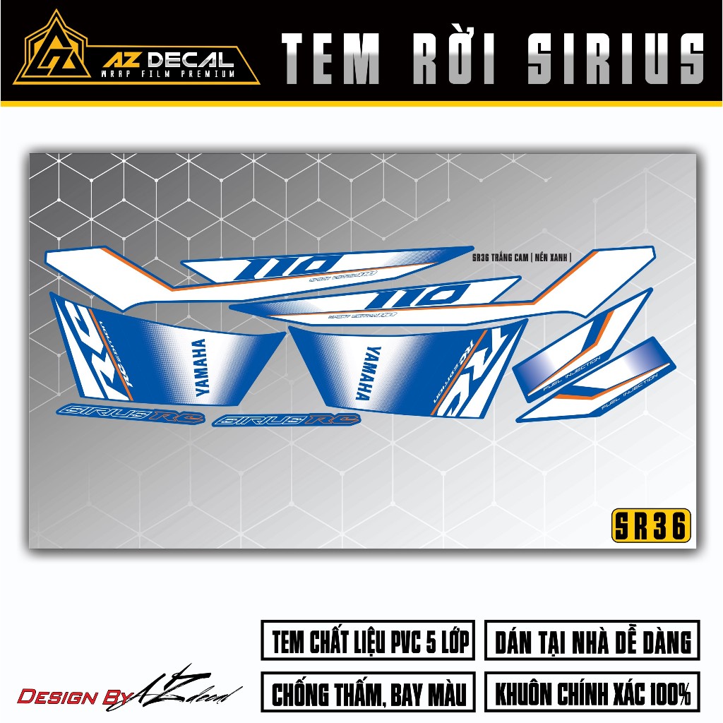 Tem Xe Sirius Mẫu RC 110 | SR36 | Team Decal Rời Hình Dán Xe Máy Chống Nước Chống Xước