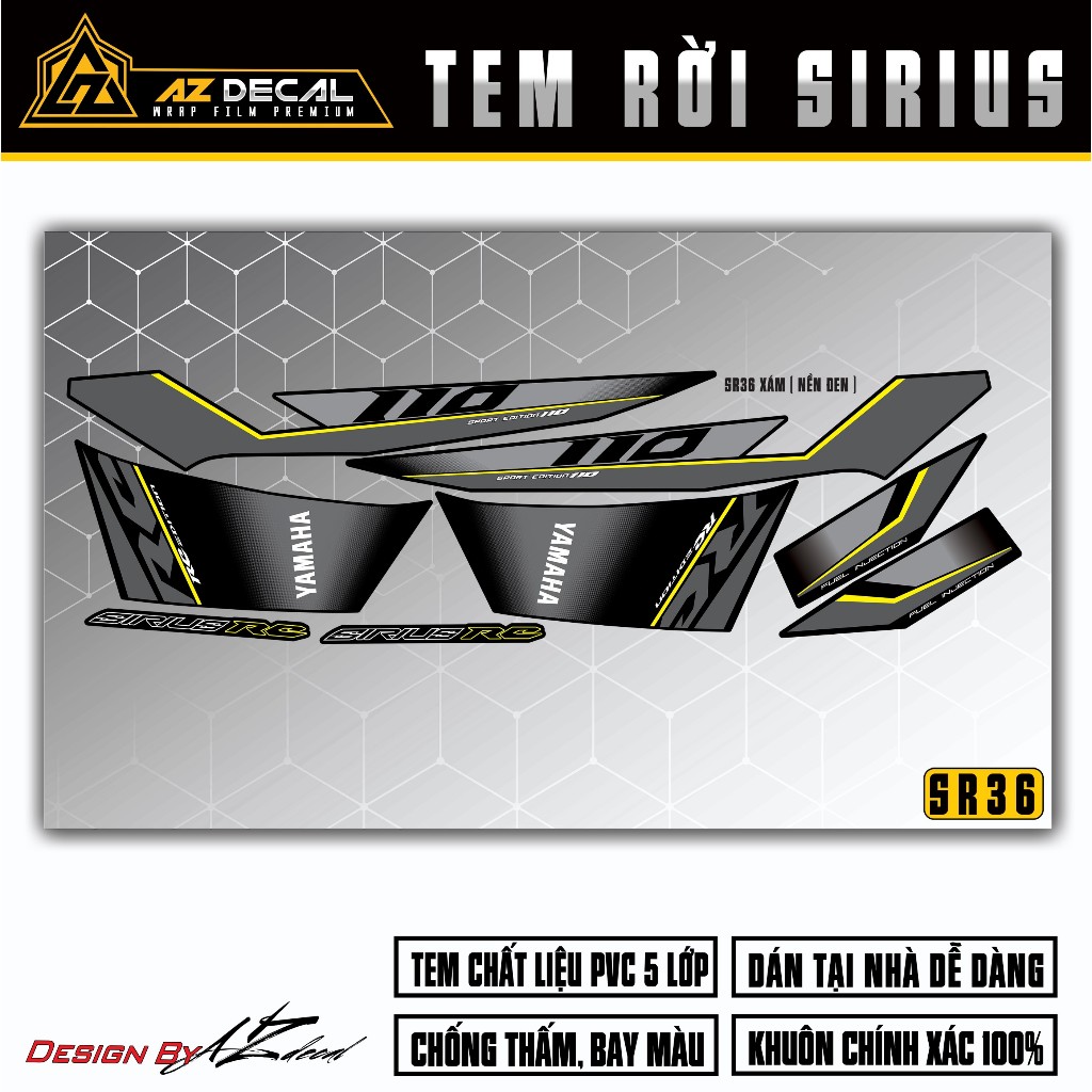 Tem Xe Sirius Mẫu RC 110 | SR36 | Team Decal Rời Hình Dán Xe Máy Chống Nước Chống Xước