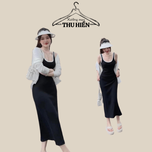 Đầm body 2 dây maxi họa tiết viền trắng nổi bật tôn dáng, váy 2 dây nữ chất vải bozip co dãn dễ phối đồ xuongmaythuhien