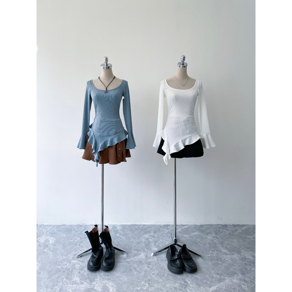 Áo kiểu tay loe dài thiết kế tua rua ,  áo thun body sexy tay loe ôm eo |  EGIRL TOP | Secodee