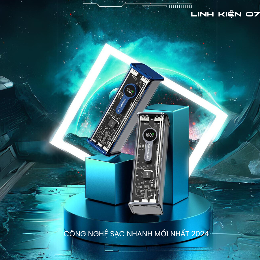 Sạc Dự Phòng Trong Suốt 20000mAh 8 Cell 18650 Hỗ trợ Sạc Nhanh 22.5W QC4.0 PD3.0 Tặng cáp sạc nhanh 120W