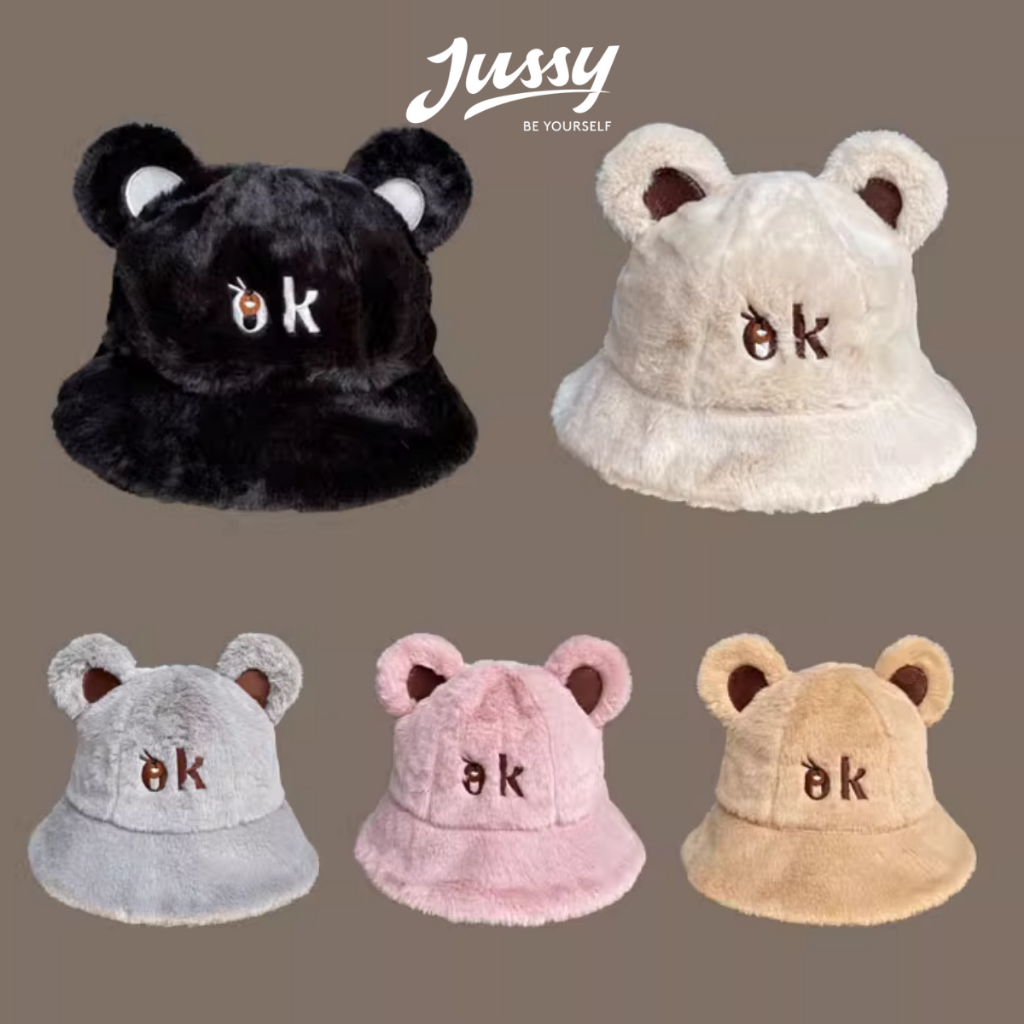 Mũ Len Lông OK JML24 Jussy Official Mũ Tai Gấu Trùm Đầu Giữ Ấm Chất Lông Dày Mịn Kiểu Nón Tai Bèo Hàn Quốc