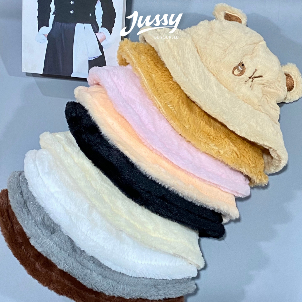 Mũ Len Lông OK JML24 Jussy Official Mũ Tai Gấu Trùm Đầu Giữ Ấm Chất Lông Dày Mịn Kiểu Nón Tai Bèo Hàn Quốc