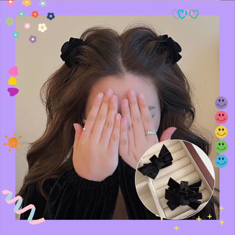 Kẹp tóc set mini Nơ nhung 🖤 đen 2 bên tóc cute