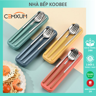 Bộ đũa thìa văn phòng Inox 304 cao cấp có hộp đựng tiện dụng - Hộp muỗng đũa nĩa ăn cơm di động