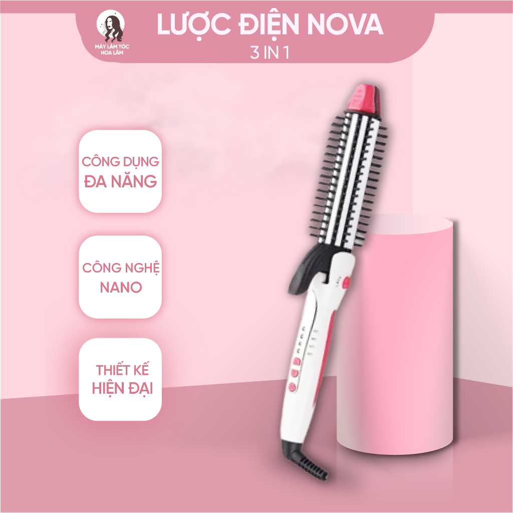 Lược điện 3 in 1 của Novan, là tóc, duỗi tóc, dập xù chân tóc, làm xoăn tiện lợi an toàn cho người sử dụng