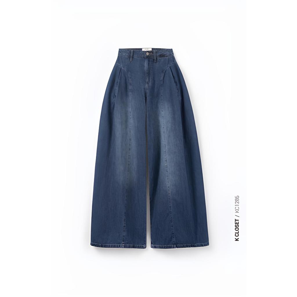 Quần Jeans ống rộng cạp cao Retro túi mổ trendy, thời trang thiết kế K CLOSET - KC1286