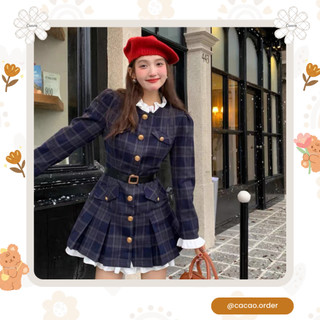 Đầm vest đen dài tay chân váy xếp ly đầm thu đông thanh lịch phong cách ulzzang Hàn Quốc