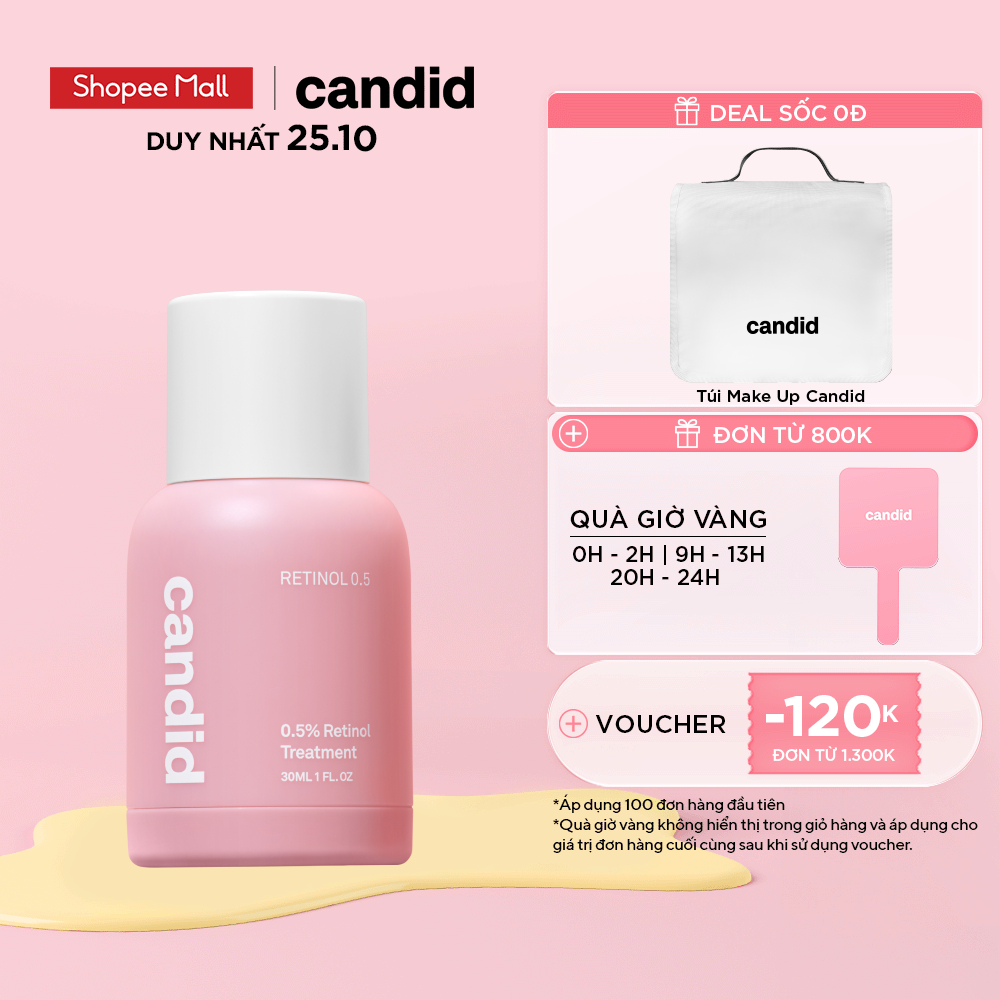 Hoạt Chất Retinol 0.5% Chống Lõa Hóa & Cải Thiện Nếp Nhăn CANDID 0.5% Retinol Treatment 30ml