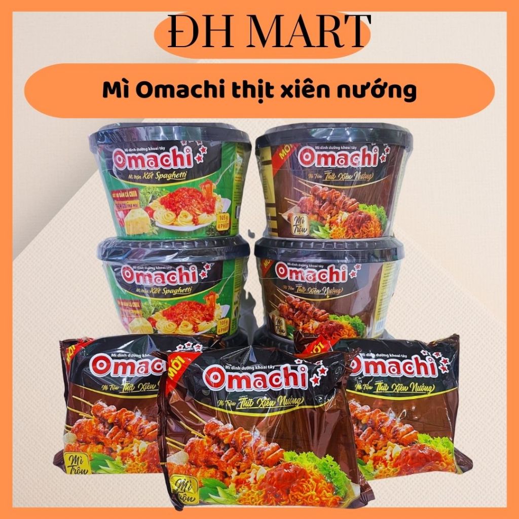 Mì bát OMACHI - mì bát trộn thịt xiên nướng, xốt Spaghetti bò bằm cà chua thêm gói phô mai - mì bát Omachi 95g