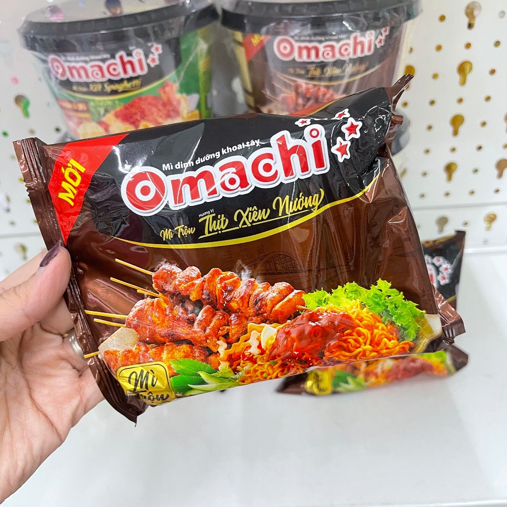 Mì bát OMACHI - mì bát trộn thịt xiên nướng, xốt Spaghetti bò bằm cà chua thêm gói phô mai - mì bát Omachi 95g