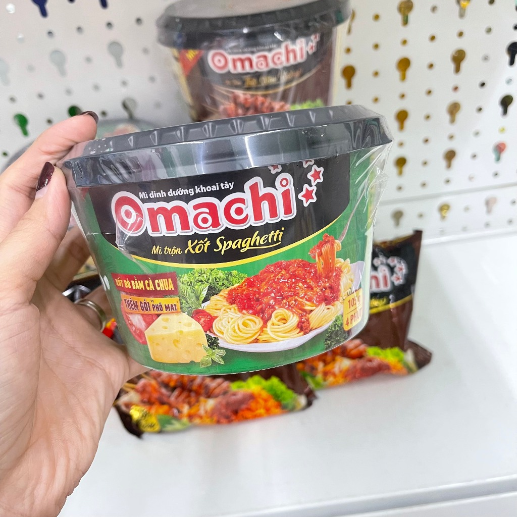 Mì bát OMACHI - mì bát trộn thịt xiên nướng, xốt Spaghetti bò bằm cà chua thêm gói phô mai - mì bát Omachi 95g