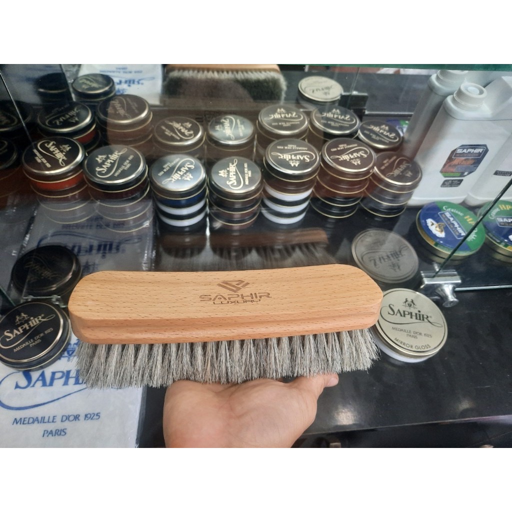 Bàn chải đánh giày lông ngựa chuyên dụng Saphir Luxury  loại to dài 20,5cm