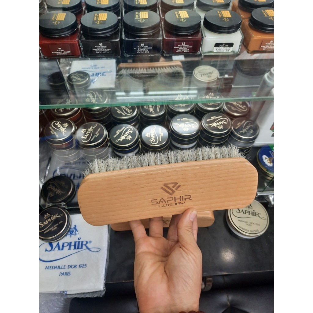 Bàn chải đánh giày lông ngựa chuyên dụng Saphir Luxury  loại to dài 20,5cm
