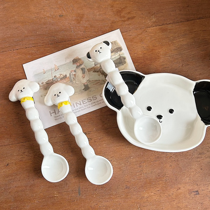Đĩa - muỗng sứ cún poodie/cún tai đen