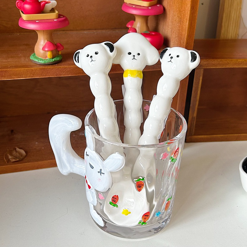 Đĩa - muỗng sứ cún poodie/cún tai đen