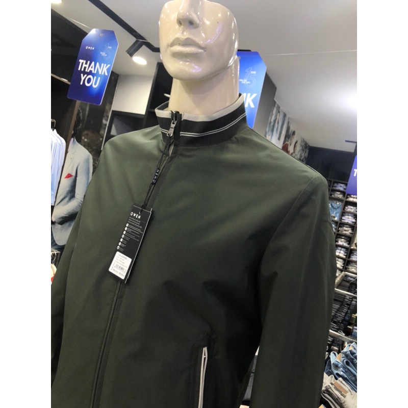 Áo khoác gió owen 2 lớp màu rêu đậm regular fit JK231620