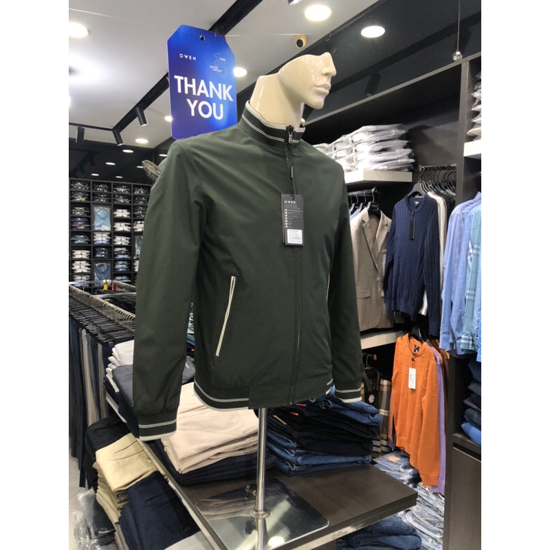 Áo khoác gió owen 2 lớp màu rêu đậm regular fit JK231620