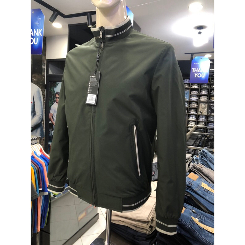 Áo khoác gió owen 2 lớp màu rêu đậm regular fit JK231620