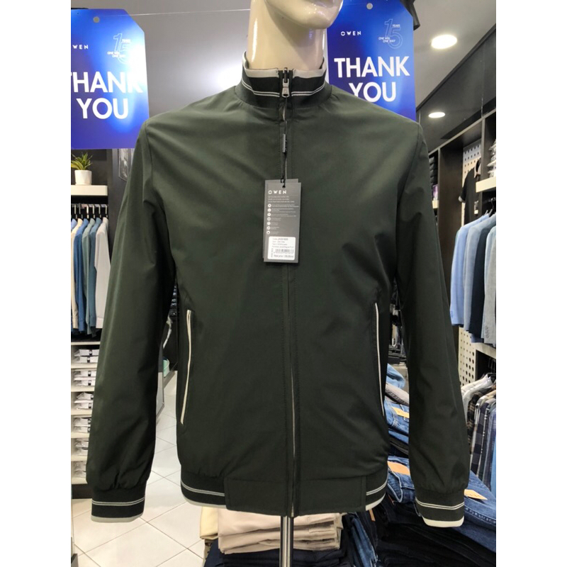 Áo khoác gió owen 2 lớp màu rêu đậm regular fit JK231620