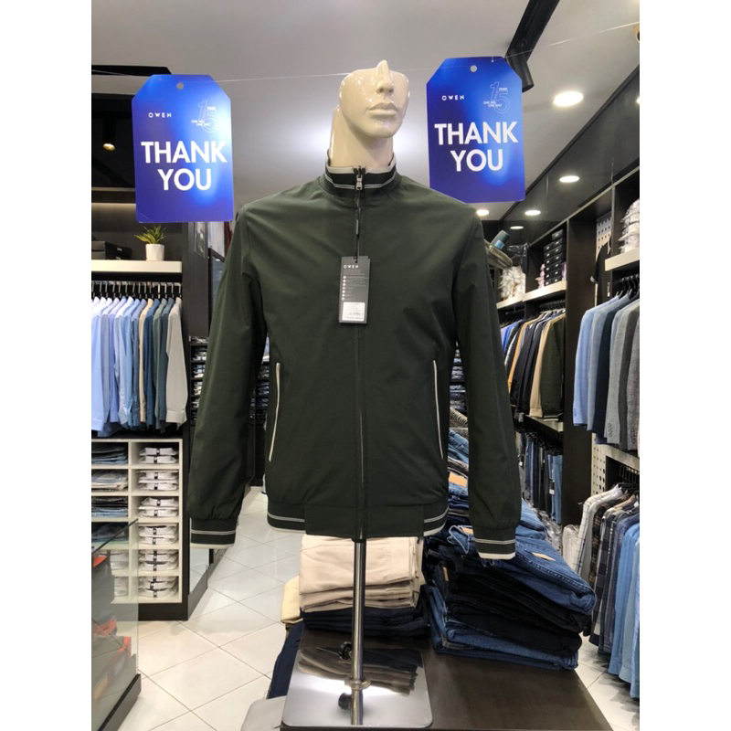 Áo khoác gió owen 2 lớp màu rêu đậm regular fit JK231620