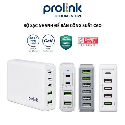 Củ sạc nhanh nhiều cổng công suất cao chính hãng Prolink (PD 3.0 & QC4+), công nghệ GAN, dành cho Macbook, iPad, iPhone