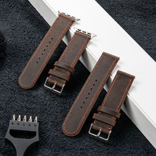 Dây đồng hồ da bò sáp 2 lớp ngựa điên màu nâu đen thích hợp đồng hồ thông minh pin cơ S22