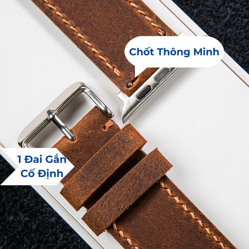 Dây da đồng hồ da bò sáp 2 lớp ngựa điên Nâu Đất thích hợp Apple Watch, đồng hồ thường size 18, 20, 22, 24mm Vnstrap S22