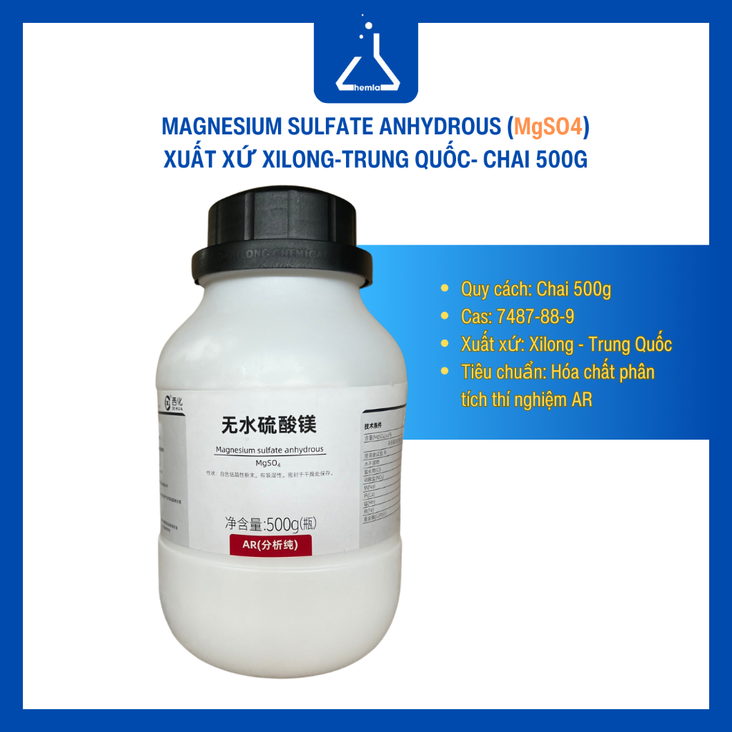 MAGNESIUM SULFATE ANHYDROUS -Xuất xứ Xilong-Trung Quốc- Chai 500g