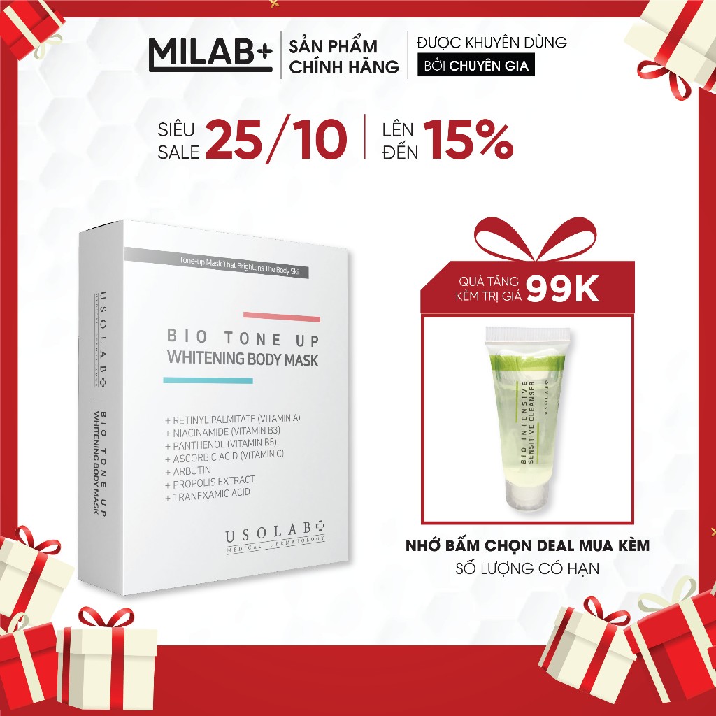 Kem ủ trắng body USOLAB - Giúp làm trắng da toàn thân, chống nắng bật tone ngay lần đầu sử dụng 100g - MILAB