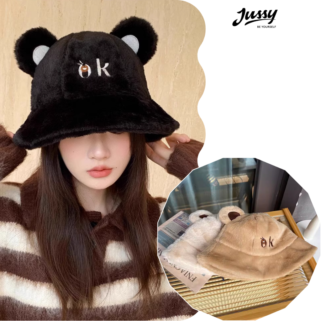 Mũ Len Lông OK JML24 Jussy Official Mũ Tai Gấu Trùm Đầu Giữ Ấm Chất Lông Dày Mịn Kiểu Nón Tai Bèo Hàn Quốc