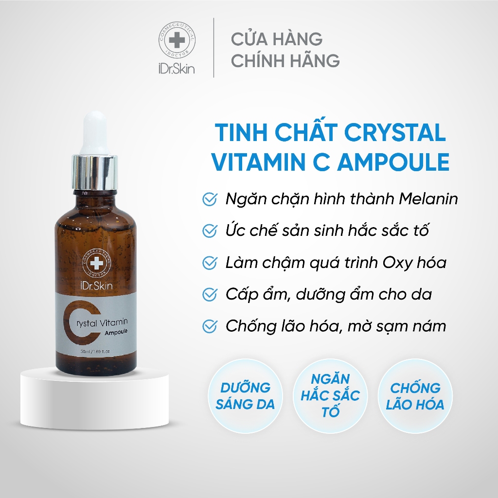 [MUA 1 TẶNG XỊT DƯỠNG] Tinh chất trắng da IDr.Skin Crystal Vitamin C Ampoule Serum dưỡng ẩm mờ thâm nám 50ml